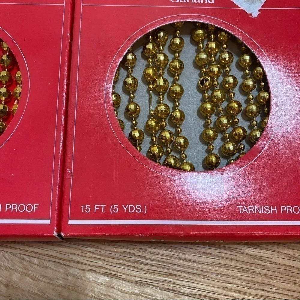 Vintage Green Tree Bead Chain Garland Gold NEW Bundle Lot 2 Pack Christmas